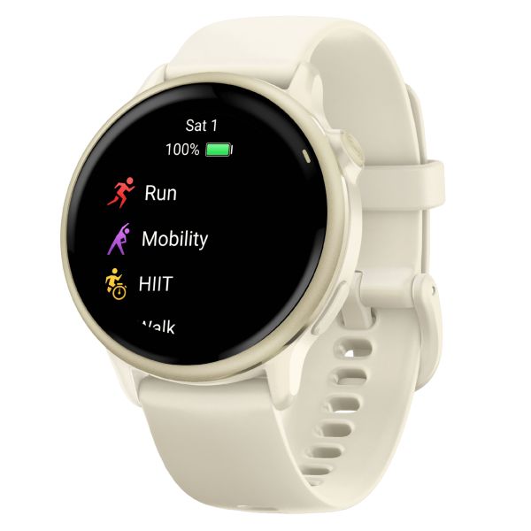 Garmin Vívoactive 6 watch, 42 mm ivory strap, Lunar Gold