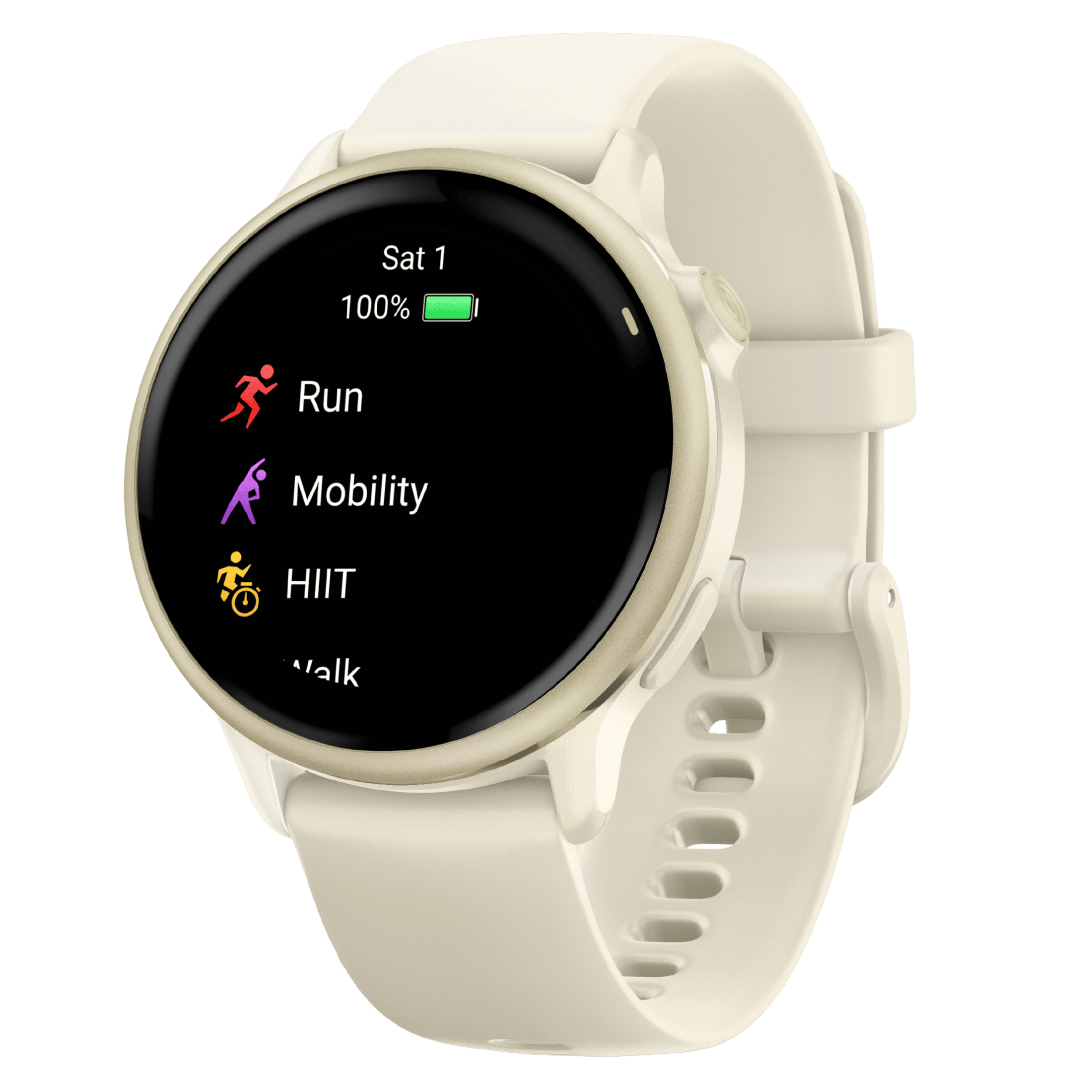 Garmin Vívoactive 6 watch, 42 mm ivory strap, Lunar Gold