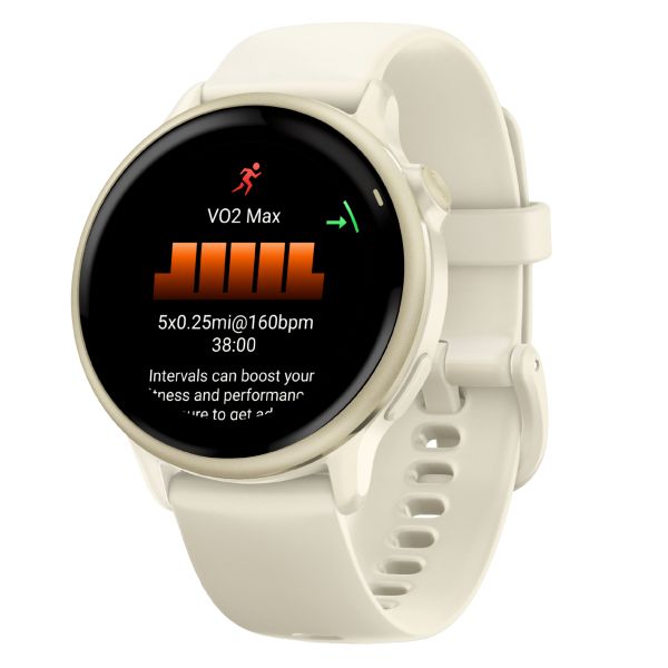 Garmin Vívoactive 6 watch, 42 mm ivory strap, Lunar Gold