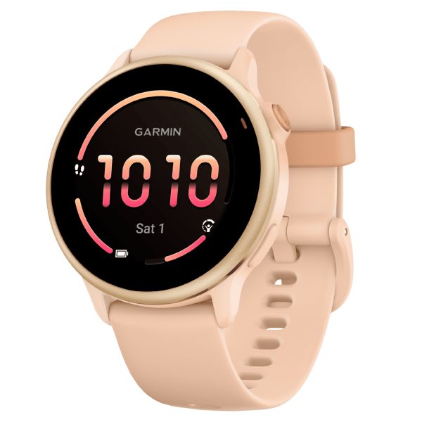 Garmin Vívoactive 6 Metallic Pink Dawn watch, peach pink strap, 42 mm