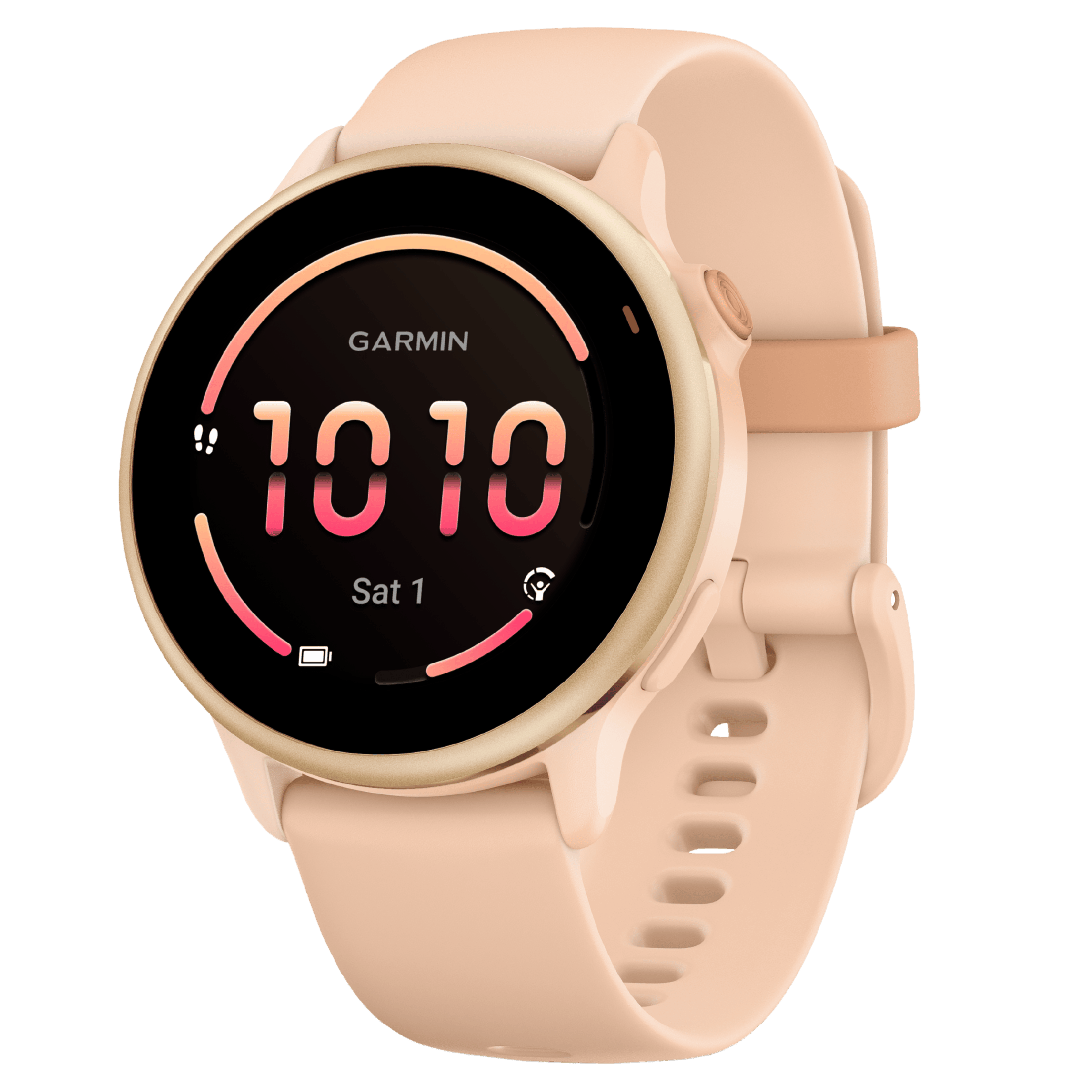 Garmin Vívoactive 6 Metallic Pink Dawn watch, peach pink strap, 42 mm