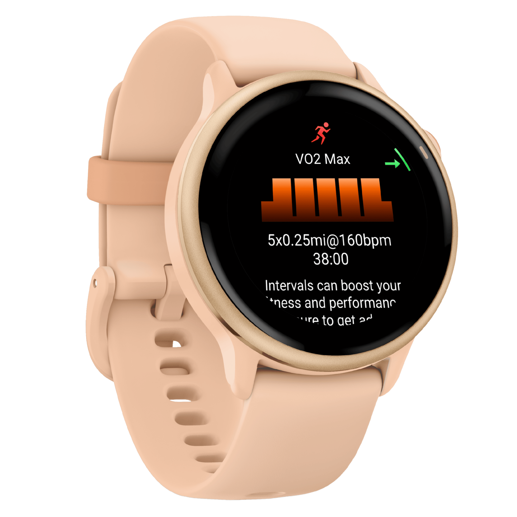 Garmin Vívoactive 6 Metallic Pink Dawn watch, peach pink strap, 42 mm