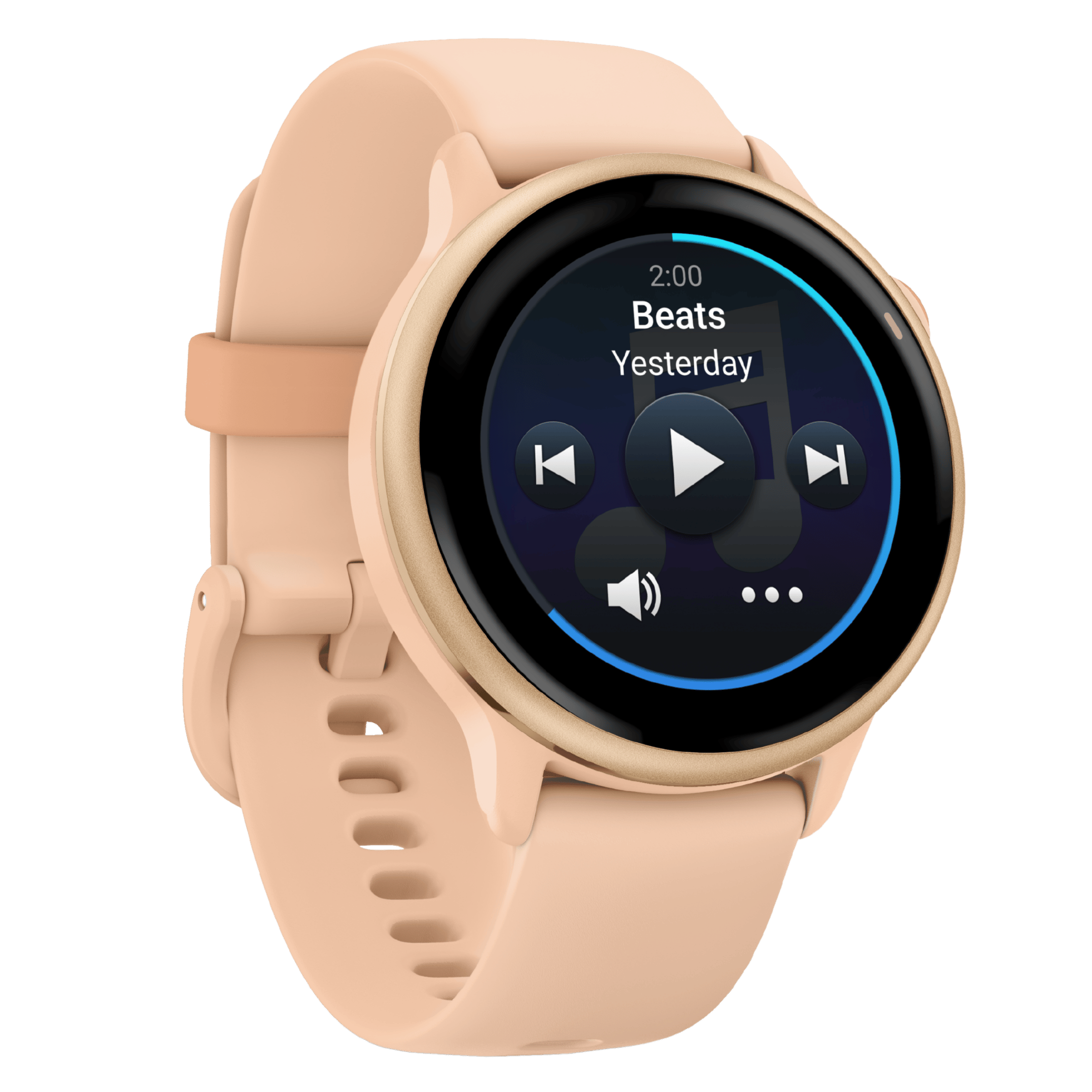 Garmin Vívoactive 6 Metallic Pink Dawn watch, peach pink strap, 42 mm