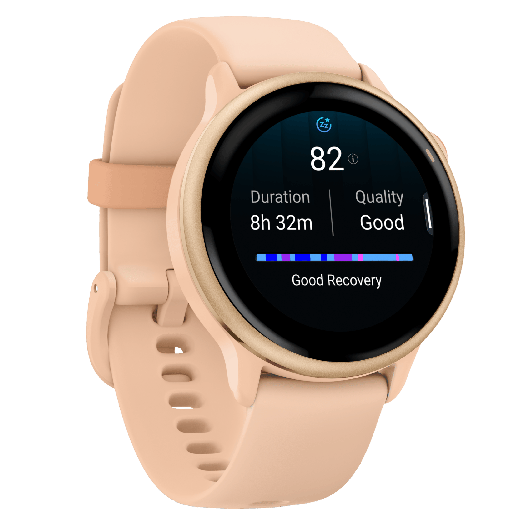 Garmin Vívoactive 6 Metallic Pink Dawn watch, peach pink strap, 42 mm