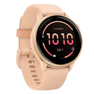 Garmin Vívoactive 6 Metallic Pink Dawn watch, peach pink strap, 42 mm