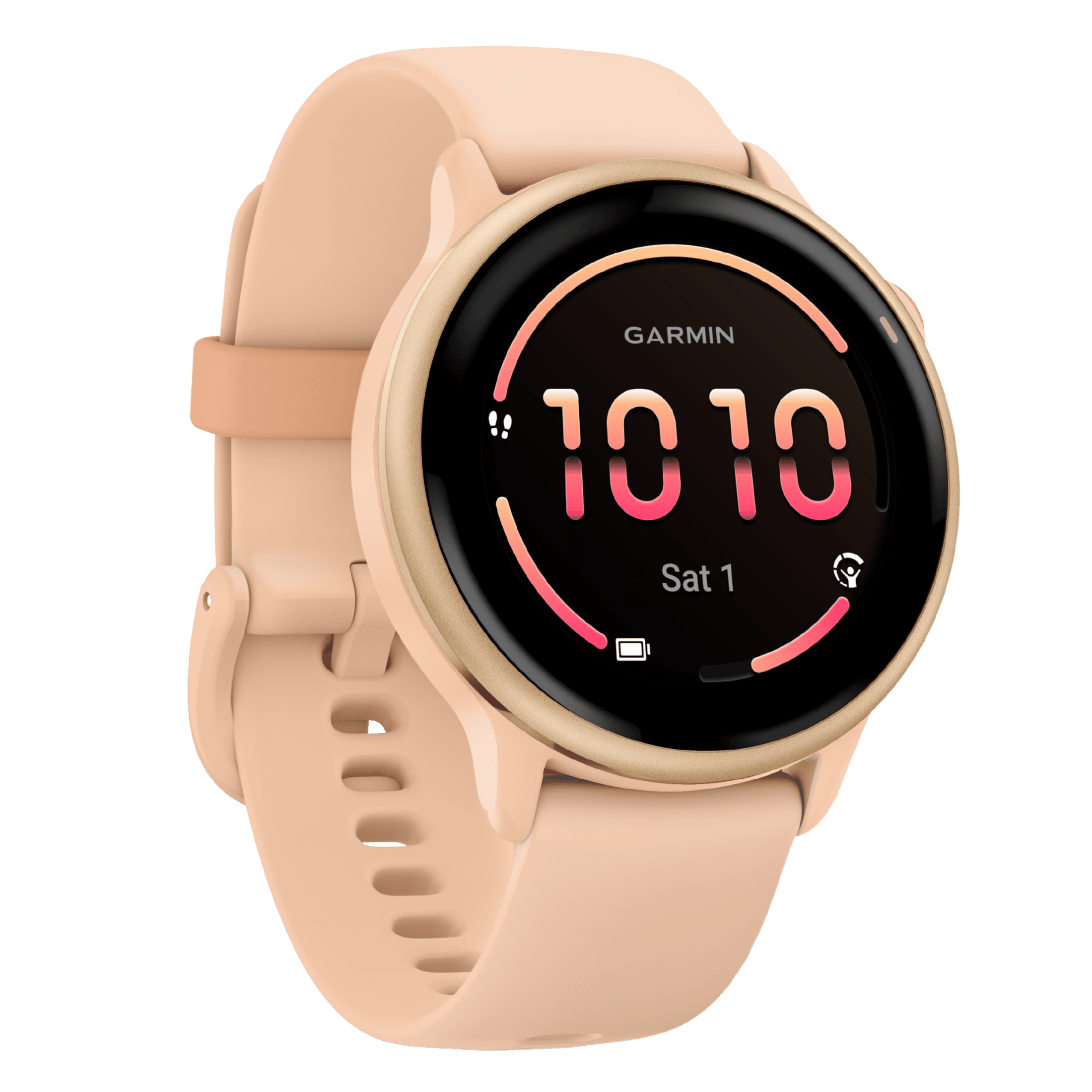 Garmin Vívoactive 6 Metallic Pink Dawn watch, peach pink strap, 42 mm