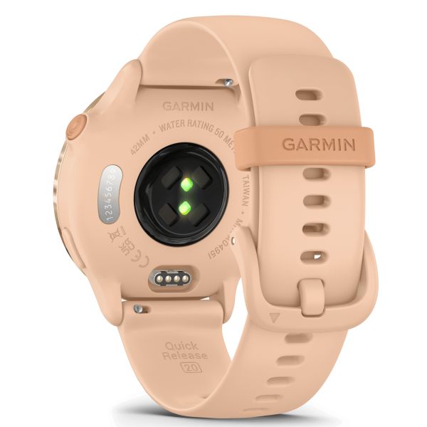 Garmin Vívoactive 6 Metallic Pink Dawn watch, peach pink strap, 42 mm
