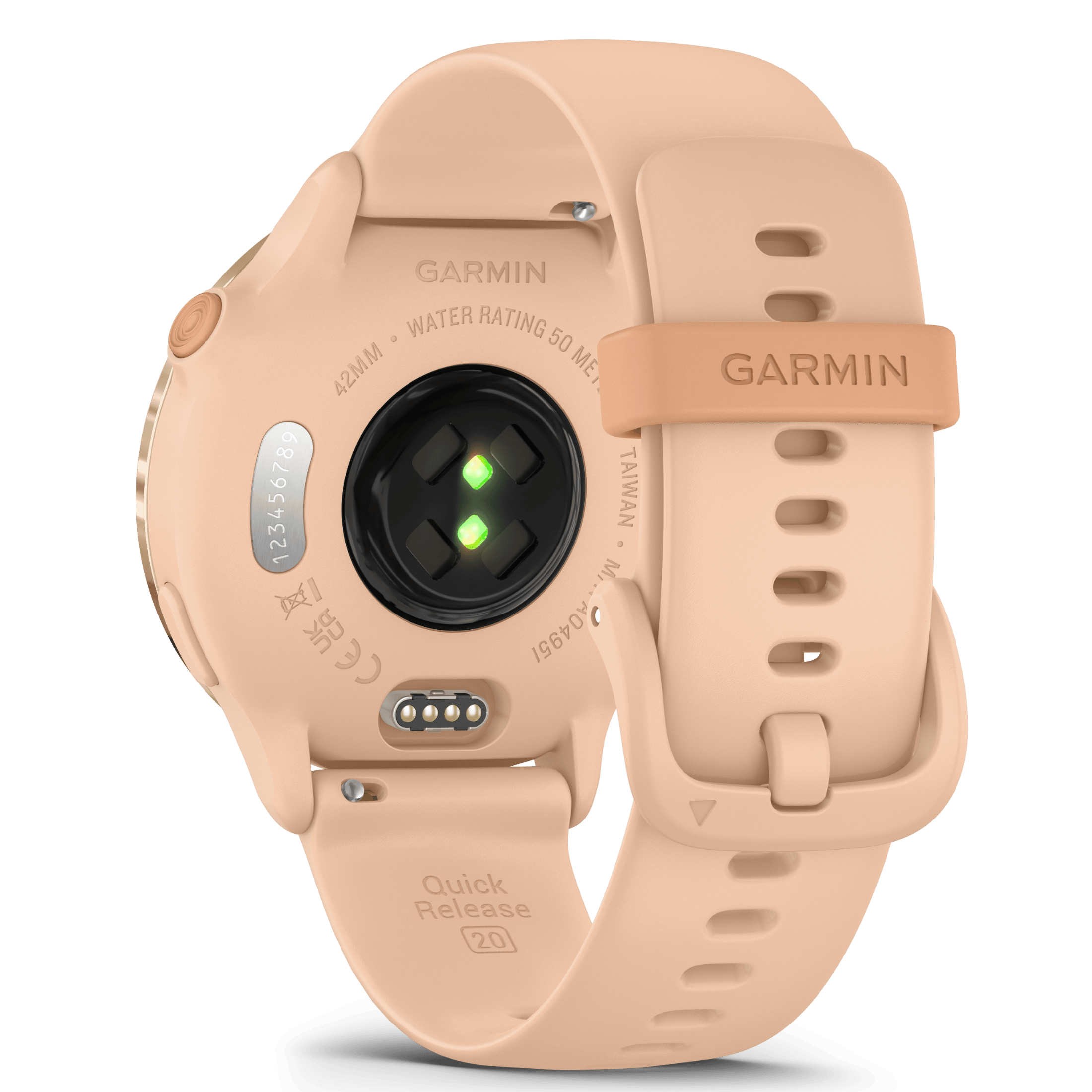 Garmin Vívoactive 6 Metallic Pink Dawn watch, peach pink strap, 42 mm