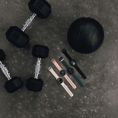 Garmin Vívoactive 6 Metallic Pink Dawn watch, peach pink strap, 42 mm