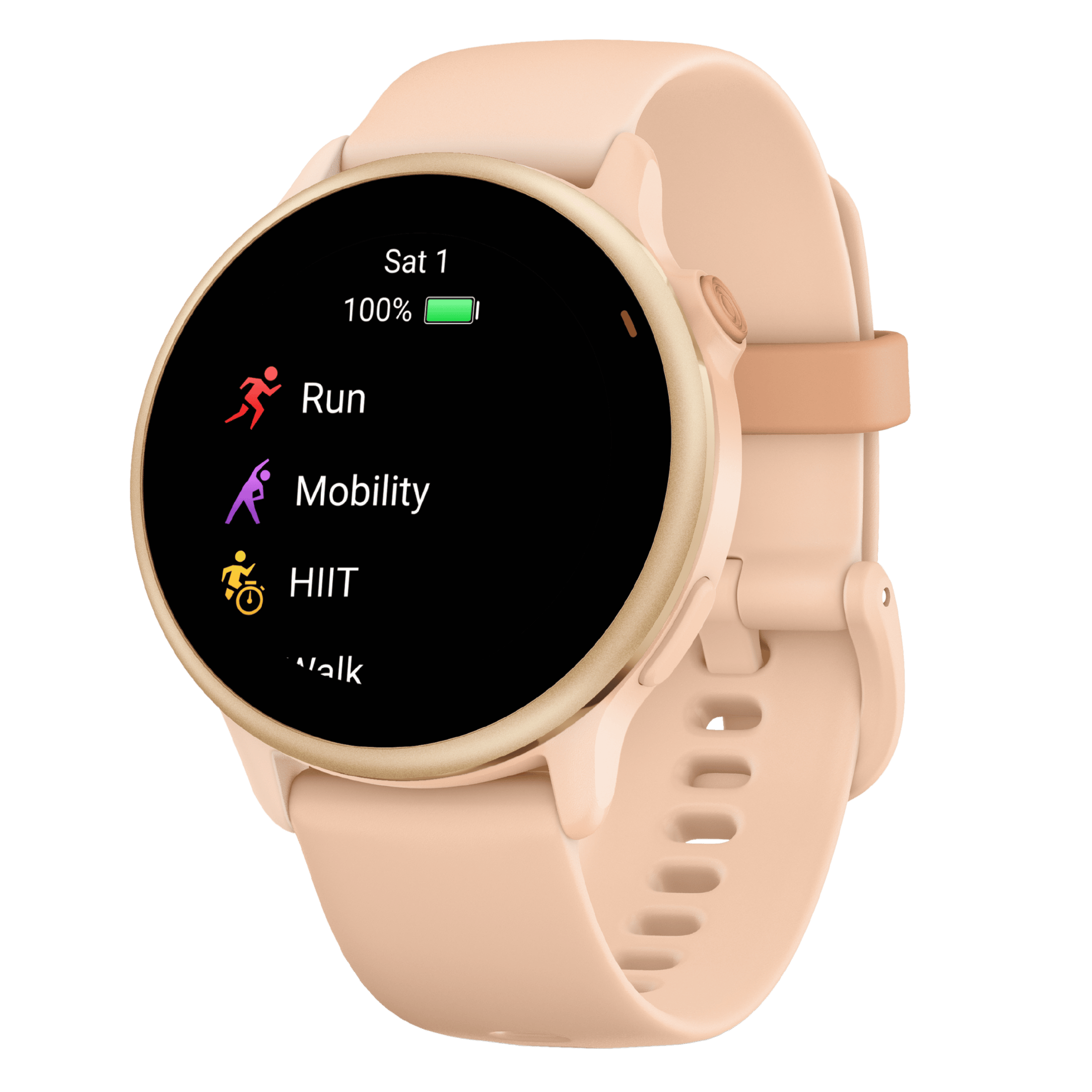 Garmin Vívoactive 6 Metallic Pink Dawn watch, peach pink strap, 42 mm