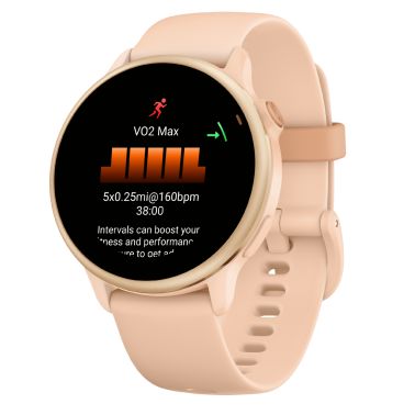 Garmin Vívoactive 6 Metallic Pink Dawn watch, peach pink strap, 42 mm