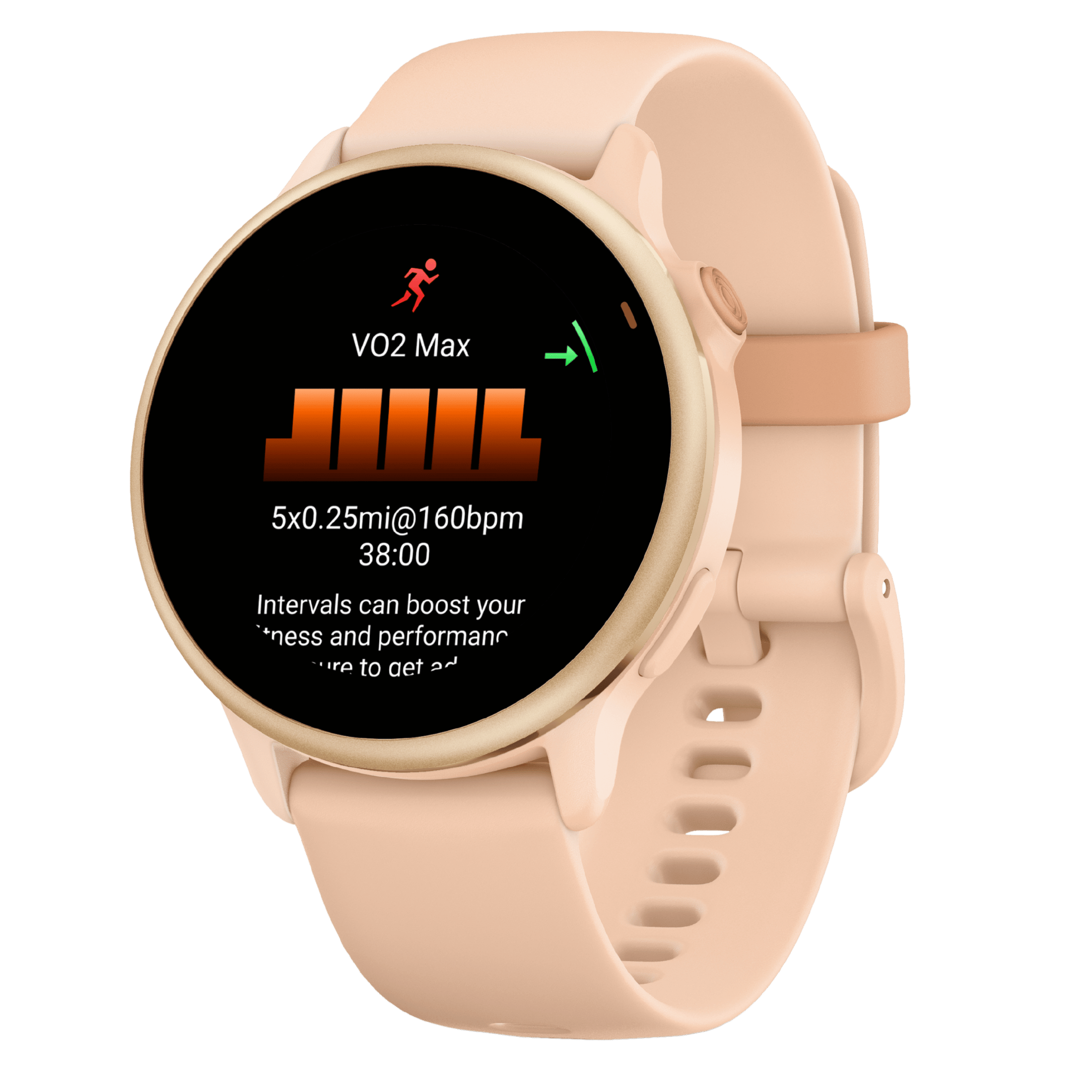 Garmin Vívoactive 6 Metallic Pink Dawn watch, peach pink strap, 42 mm