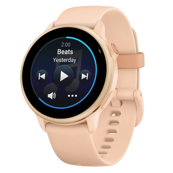 Garmin Vívoactive 6 Metallic Pink Dawn watch, peach pink strap, 42 mm