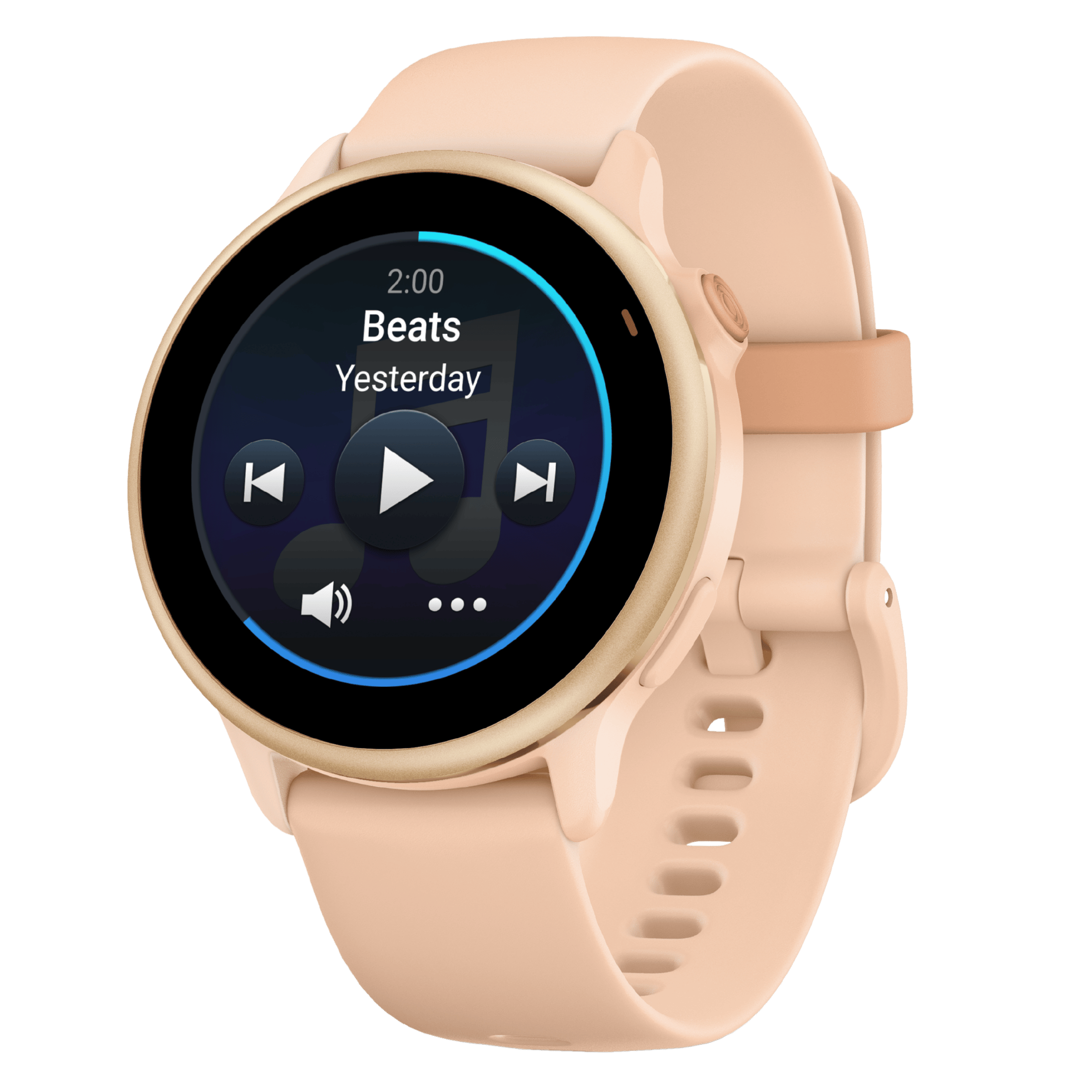 Garmin Vívoactive 6 Metallic Pink Dawn watch, peach pink strap, 42 mm