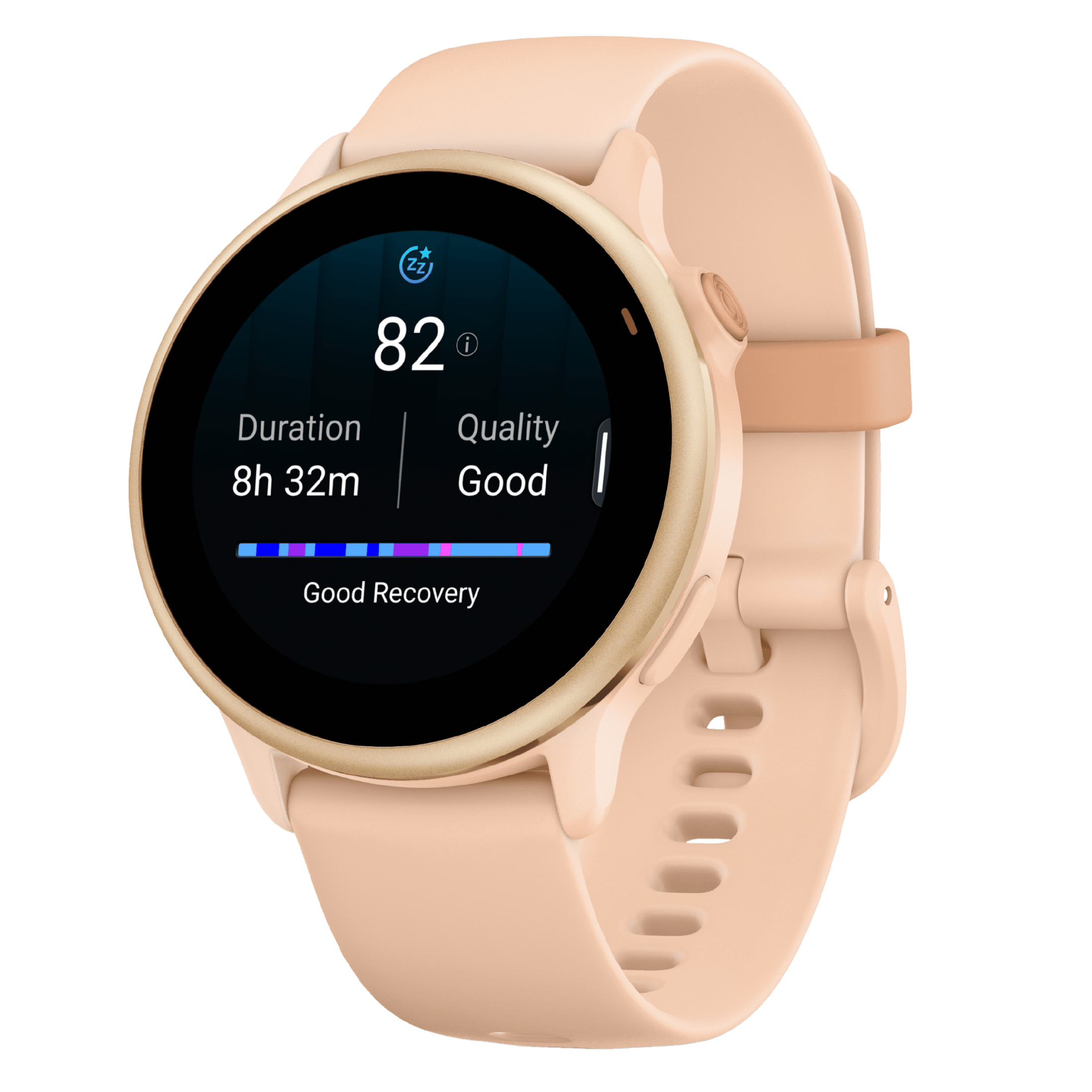 Garmin Vívoactive 6 Metallic Pink Dawn watch, peach pink strap, 42 mm