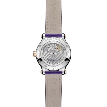 Chopard Happy Sport automatic bezel set purple mother-of-pearl dial purple leather strap 33 mm