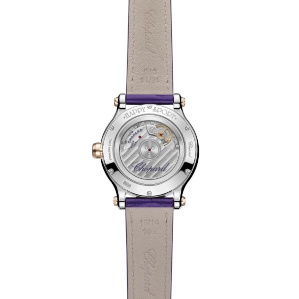 Chopard Happy Sport automatic bezel set purple mother-of-pearl dial purple leather strap 33 mm