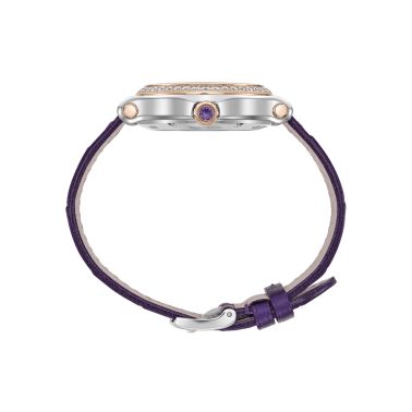 Chopard Happy Sport automatic bezel set purple mother-of-pearl dial purple leather strap 33 mm