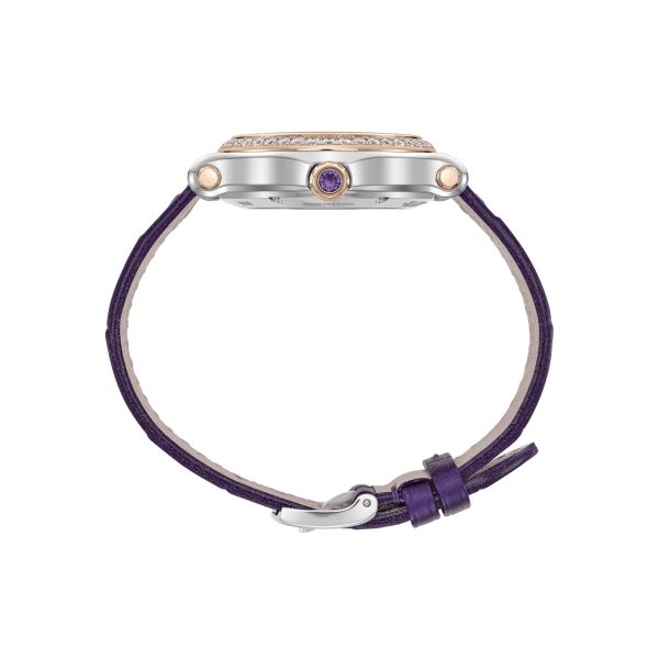 Chopard Happy Sport automatic bezel set purple mother-of-pearl dial purple leather strap 33 mm