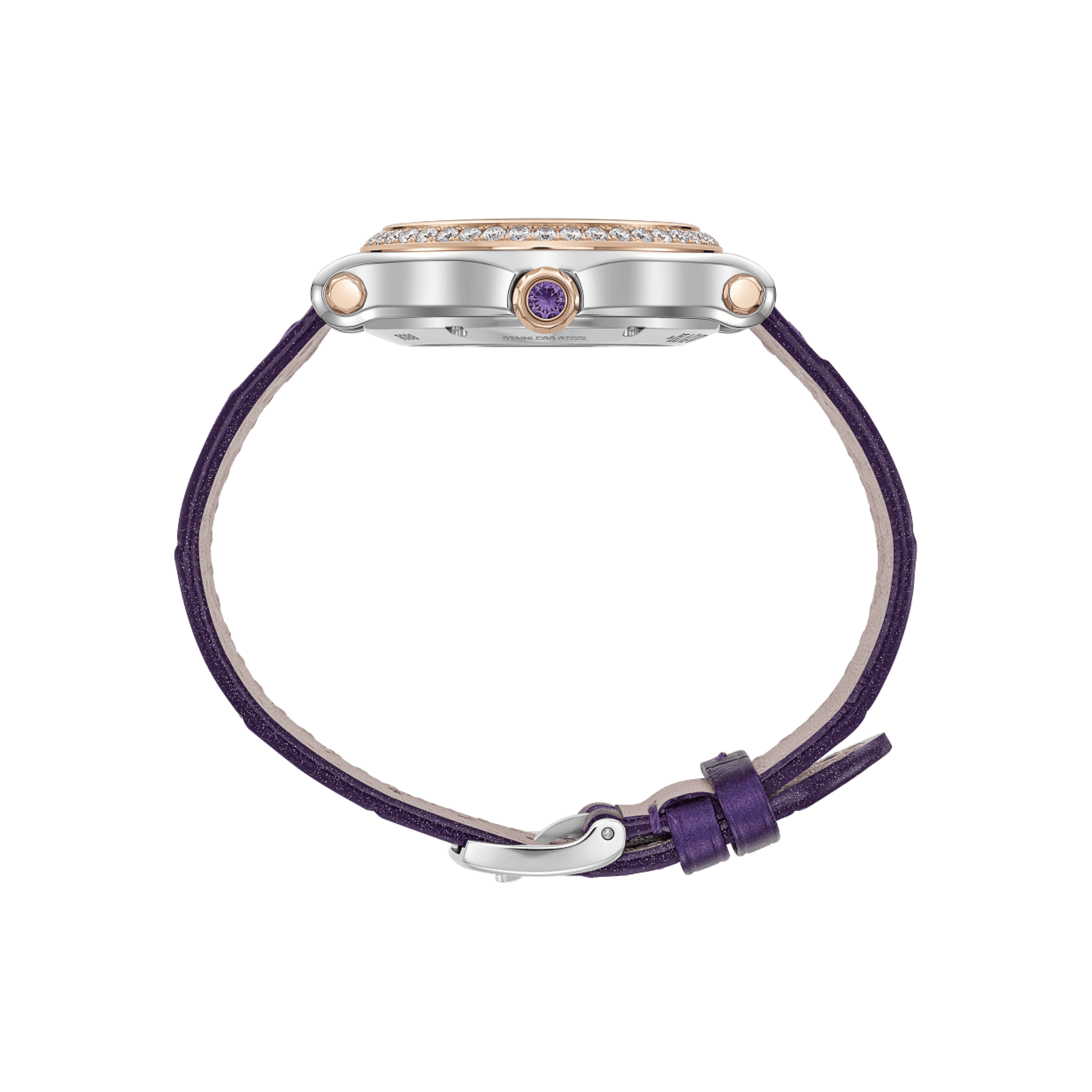 Chopard Happy Sport automatic bezel set purple mother-of-pearl dial purple leather strap 33 mm