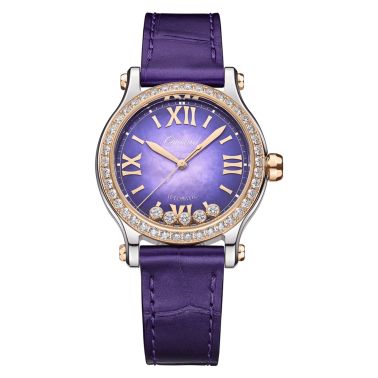 Chopard Happy Sport automatic bezel set purple mother-of-pearl dial purple leather strap 33 mm