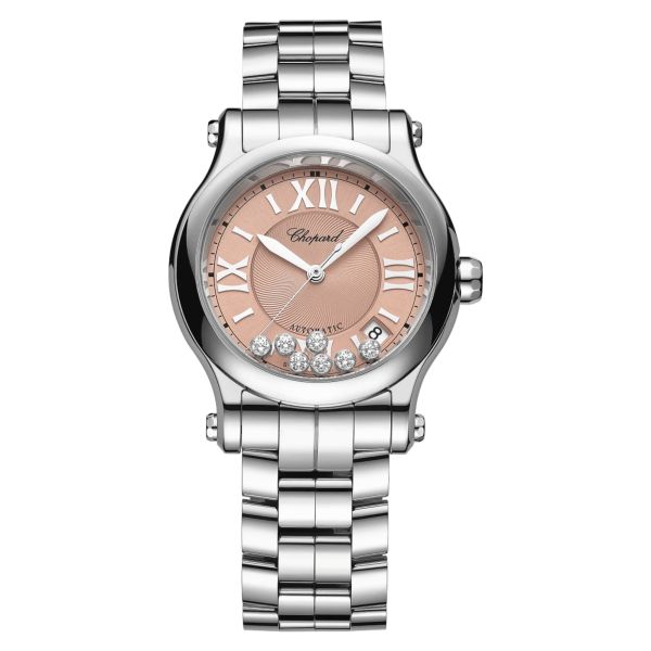 Montre Chopard Happy Sport automatique cadran rose bracelet acier 36 mm
