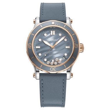 Montre Chopard Happy Ocean automatique cadran gris bracelet cuir 40 mm