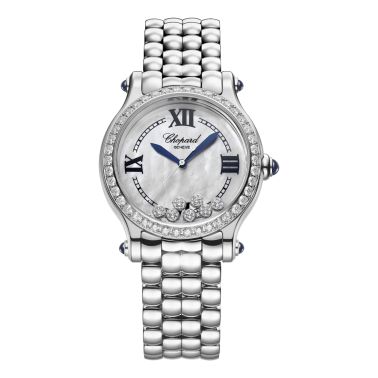 Chopard Happy Sport The First automatic bezel set white mother-of-pearl dial steel bracelet 33 mm