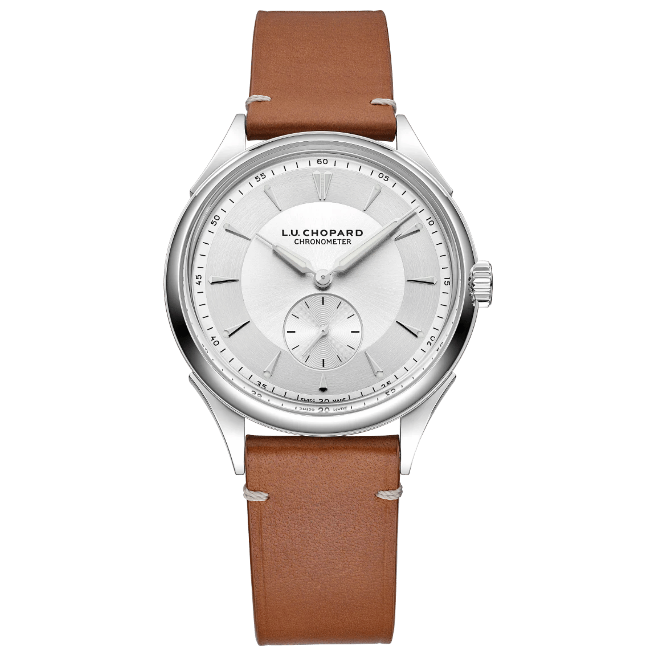 Montre Chopard L.U.C Qualité Fleurier automatique cadran argenté bracelet cuir 39 mm