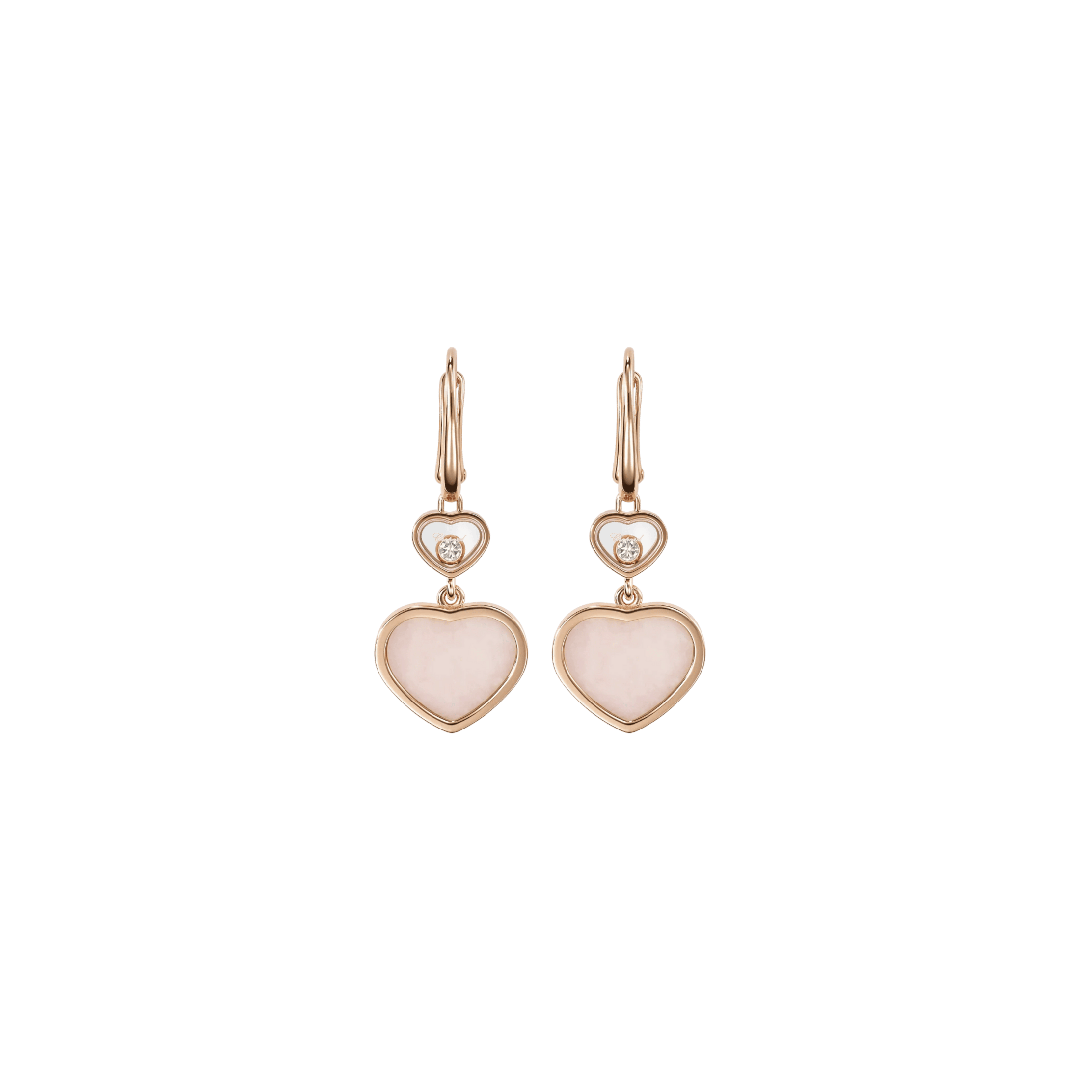 Chopard Happy Hearts earrings in rose gold, diamonds, and pink opal