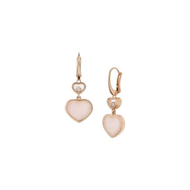 Chopard Happy Hearts earrings in rose gold, diamonds, and pink opal