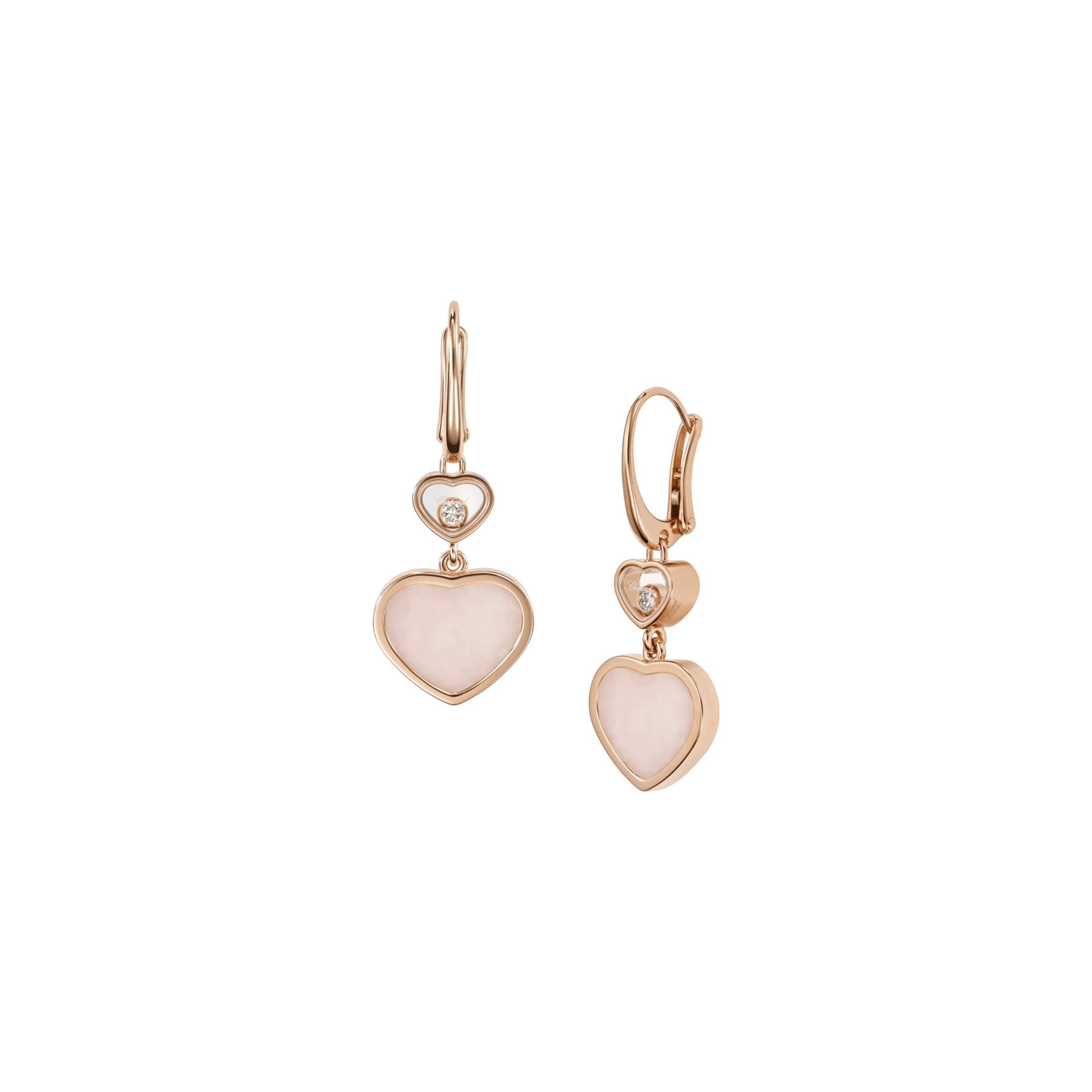 Chopard Happy Hearts earrings in rose gold, diamonds, and pink opal