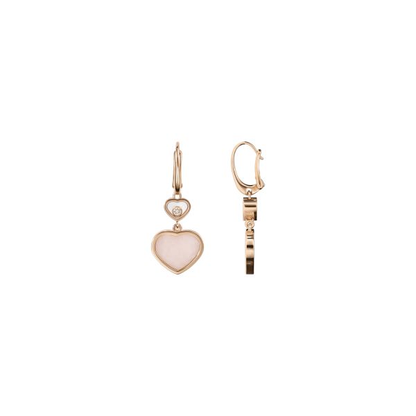 Chopard Happy Hearts earrings in rose gold, diamonds, and pink opal