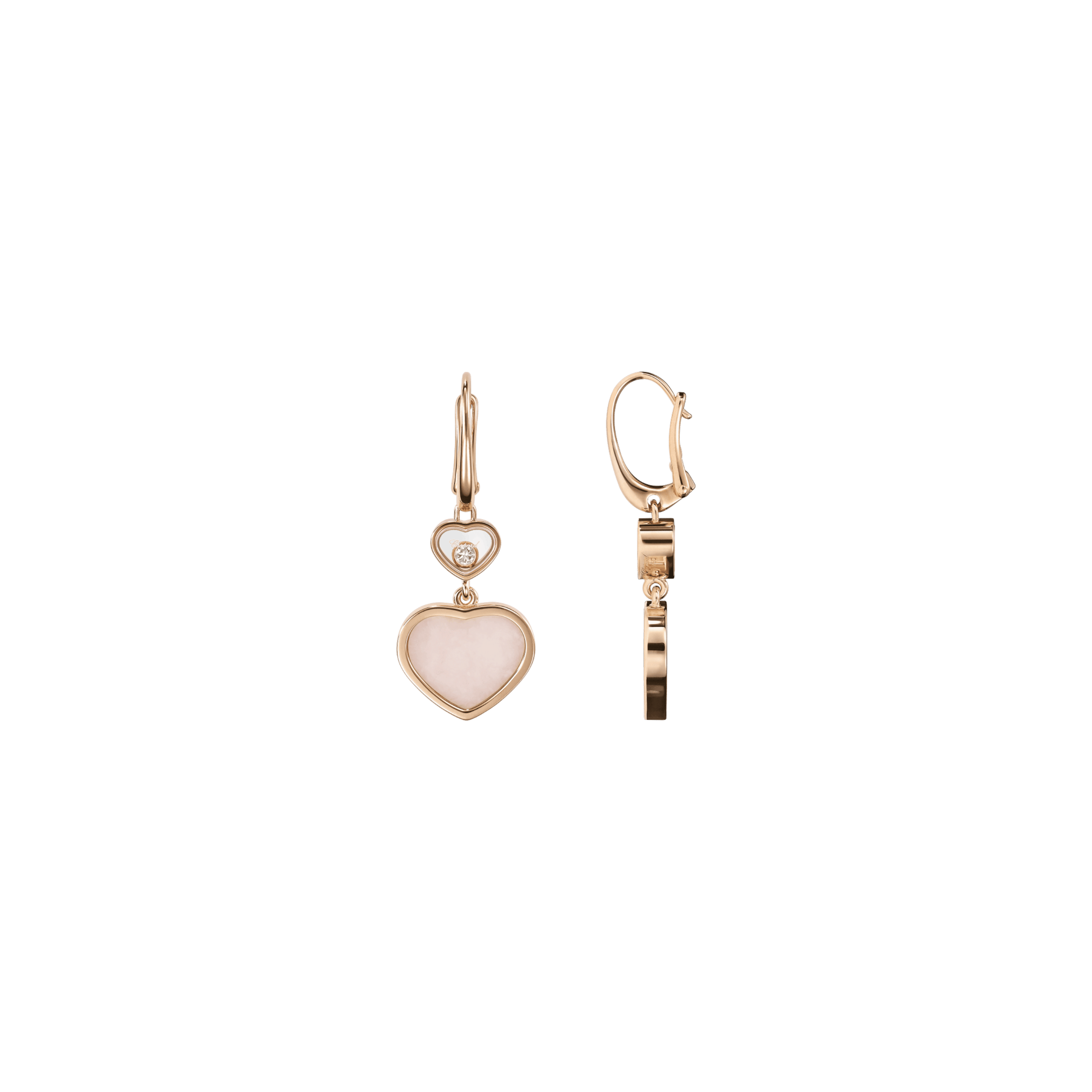 Chopard Happy Hearts earrings in rose gold, diamonds, and pink opal