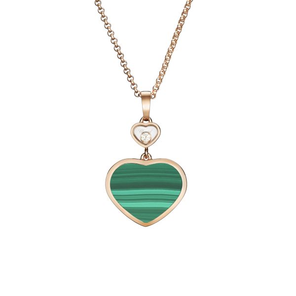 Chopard Happy Hearts necklace in rose gold, diamonds, and malachite