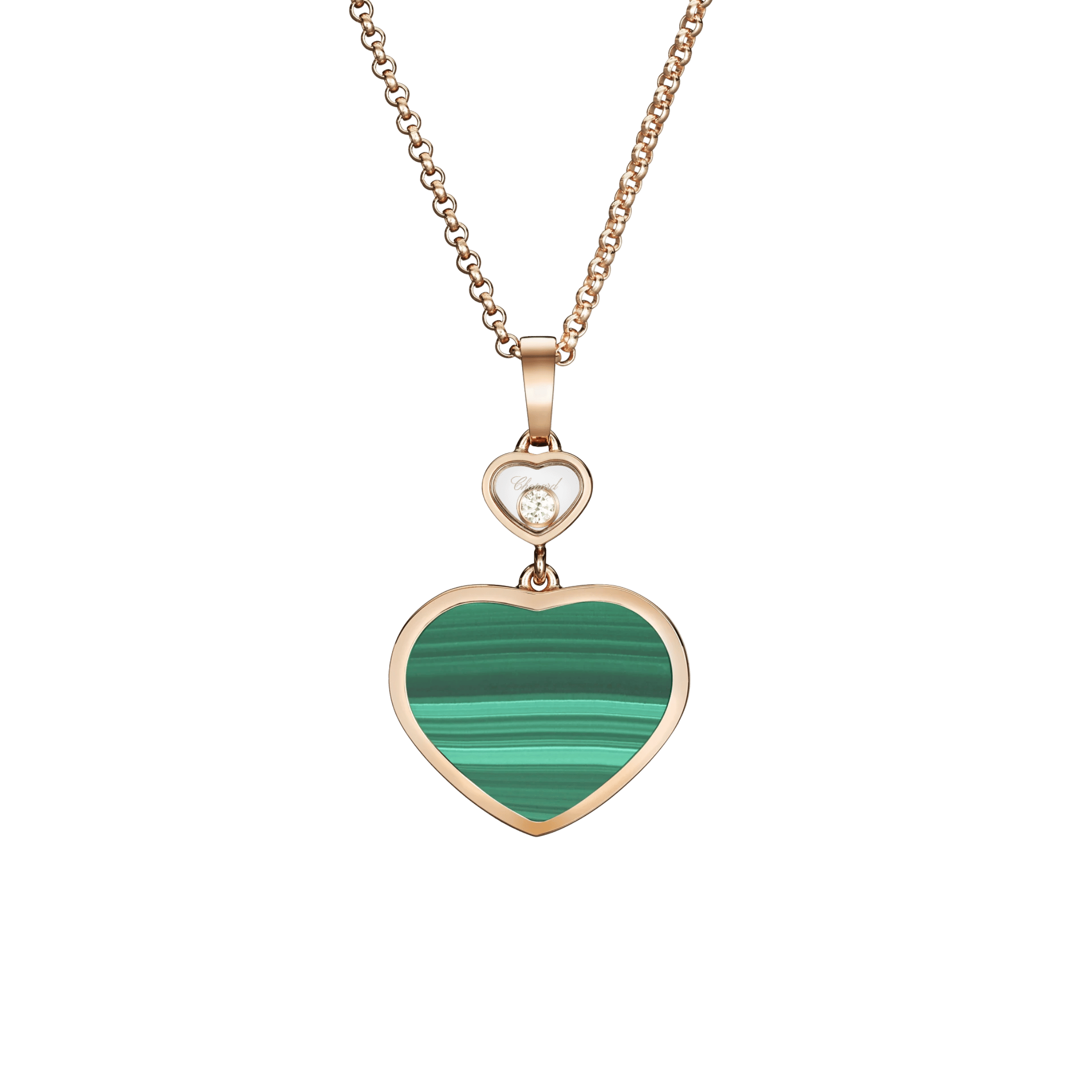 Collier Chopard Happy Hearts en or rose, diamant et malachite