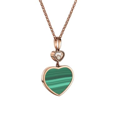 Chopard Happy Hearts necklace in rose gold, diamonds, and malachite