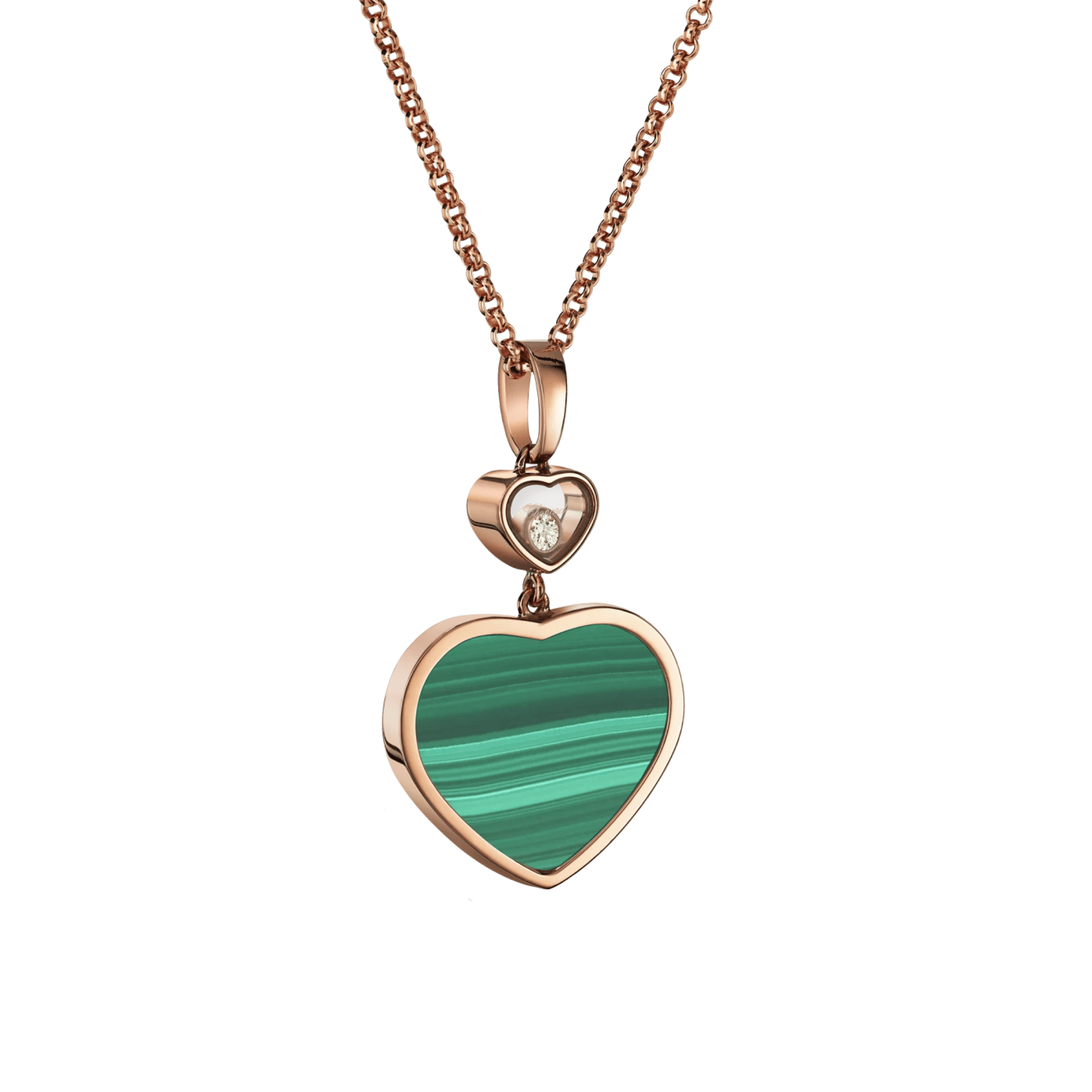 Chopard Happy Hearts necklace in rose gold, diamonds, and malachite