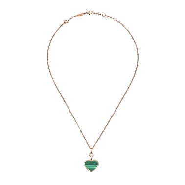 Chopard Happy Hearts necklace in rose gold, diamonds, and malachite