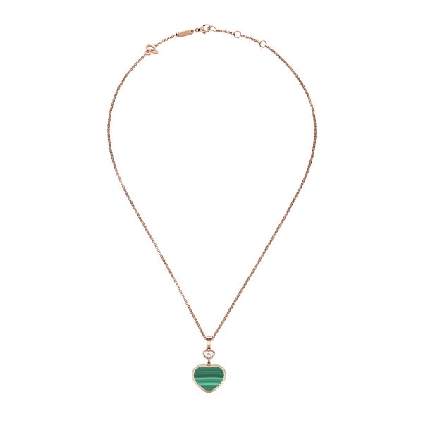 Chopard Happy Hearts necklace in rose gold, diamonds, and malachite