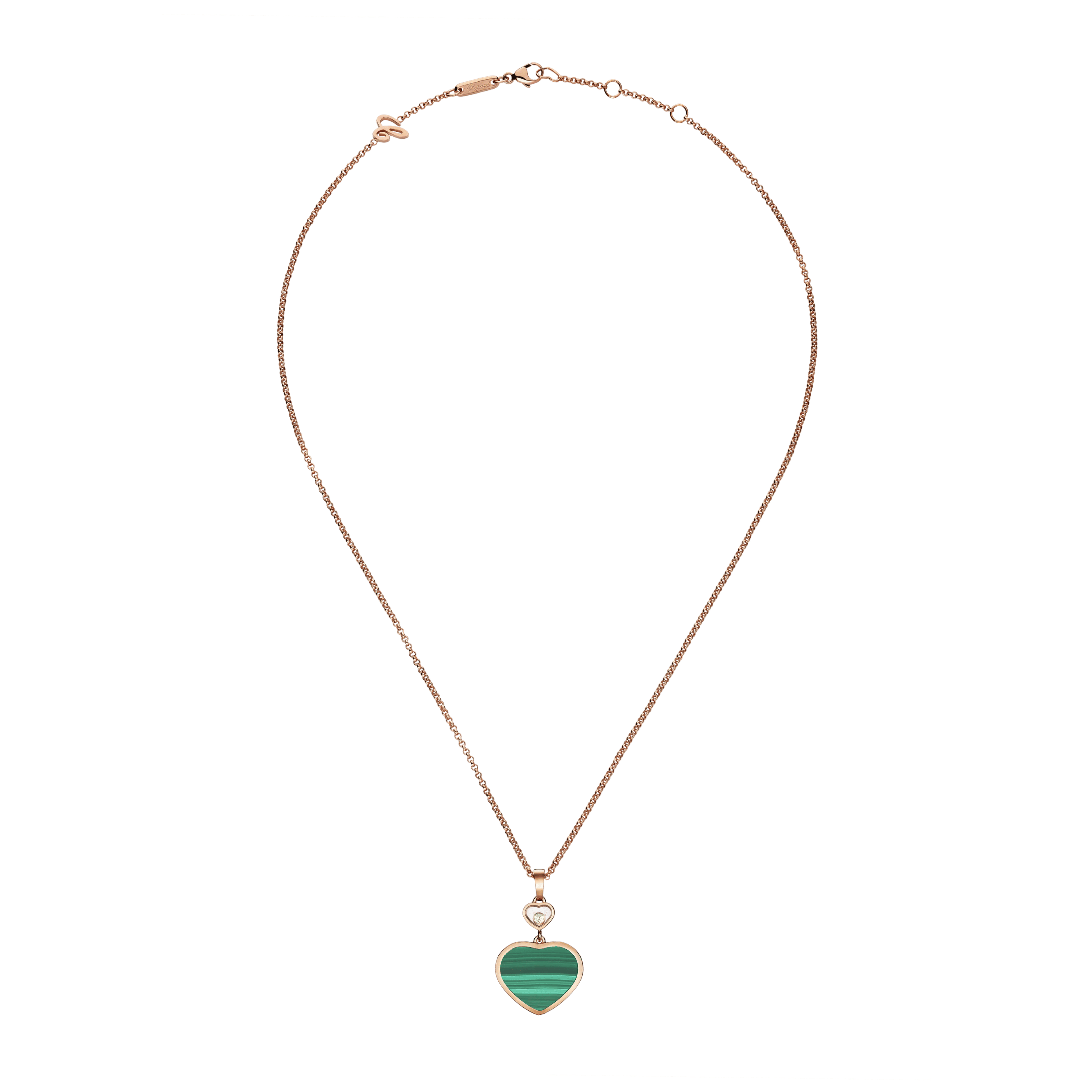 Chopard Happy Hearts necklace in rose gold, diamonds, and malachite