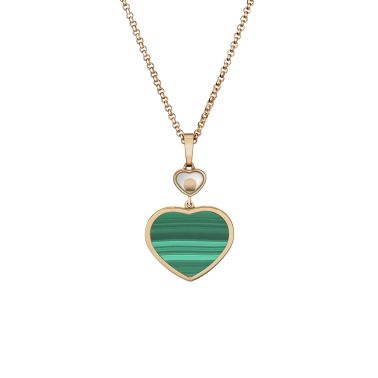 Chopard Happy Hearts necklace in rose gold, diamonds, and malachite