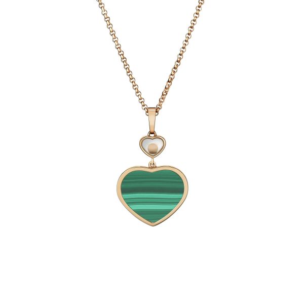 Chopard Happy Hearts necklace in rose gold, diamonds, and malachite