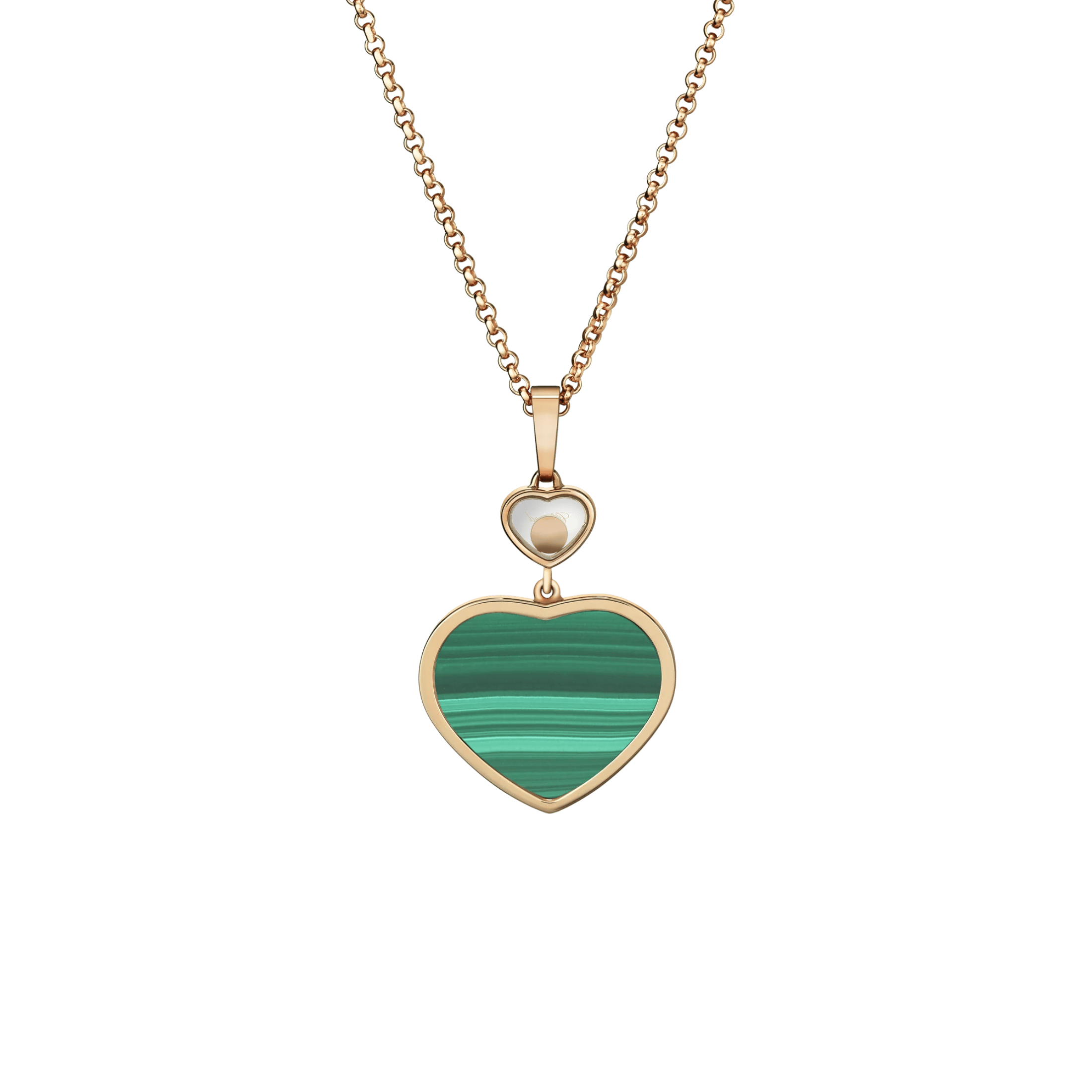 Chopard Happy Hearts necklace in rose gold, diamonds, and malachite