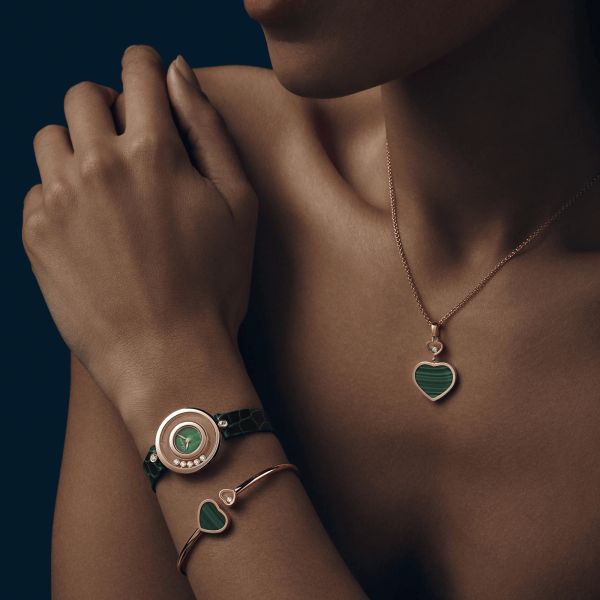 Collier Chopard Happy Hearts en or rose, diamant et malachite