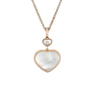 Chopard Happy Hearts necklace in rose gold, diamonds, and mother-of-pearl