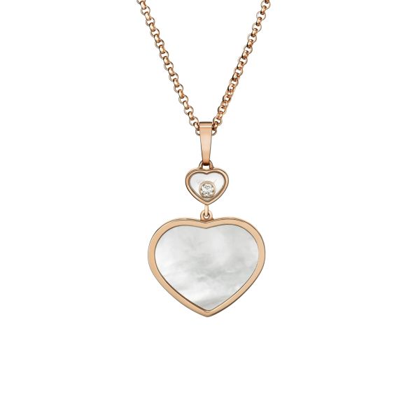 Chopard Happy Hearts necklace in rose gold, diamonds, and mother-of-pearl