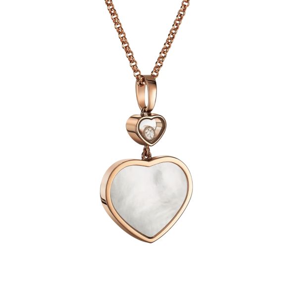 Chopard Happy Hearts necklace in rose gold, diamonds, and mother-of-pearl