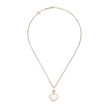 Chopard Happy Hearts necklace in rose gold, diamonds, and mother-of-pearl