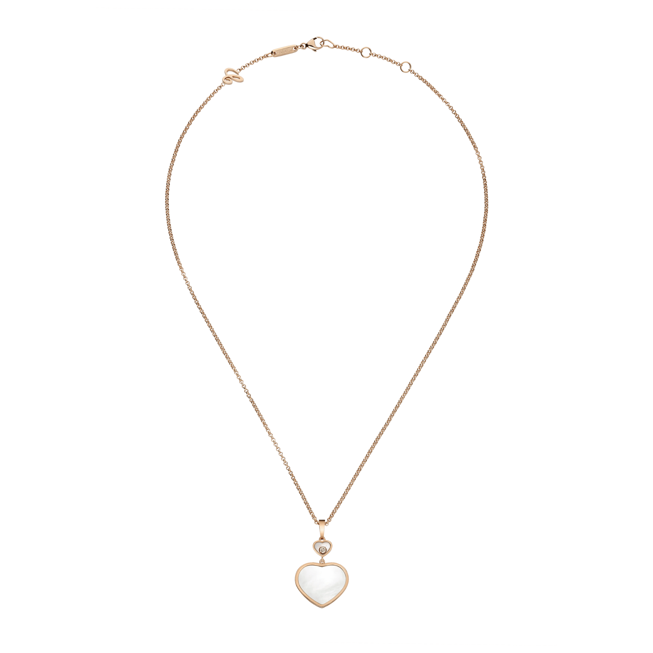 Chopard Happy Hearts necklace in rose gold, diamonds, and mother-of-pearl